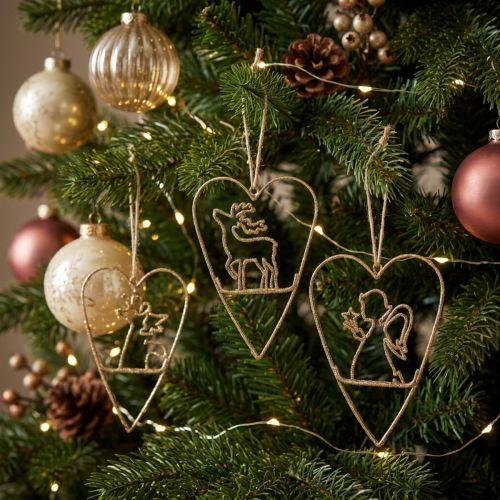Decorações para árvores de Natal coração metal corações decoração dourada 12 cm 6 unidades | Floristik24.pt