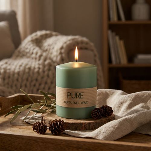 Vela pilar PURE verde esmeralda Velas Wenzel 90/70mm | Floristik24.pt