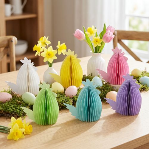 Itens Figuras decorativas de papel favo de mel galinhas coloridas 7,5×4,5×8cm 6 unidades