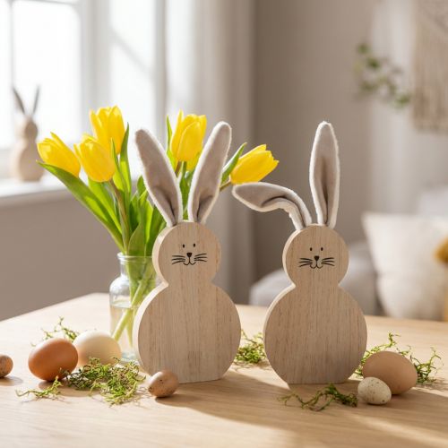 Coelho de madeira com orelhas móveis castanho branco 11,5×27cm 2 un | Floristik24.pt