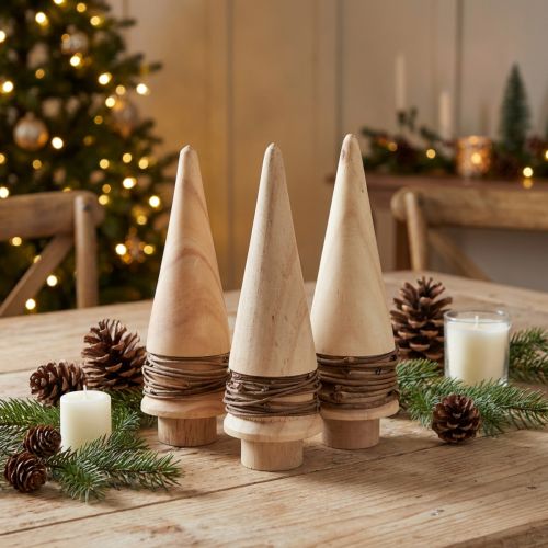 Mini árvore de natal decoração em madeira decoração de mesa natural H13,5cm 3 peças | Floristik24.pt