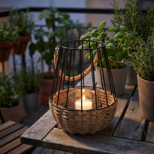 Lanterna com alça e vidro preto natural Ø18cm Alt.22cm | Floristik24.pt