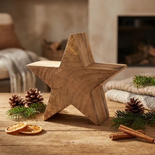 Decoração de madeira decoração estrela decoração de mesa em madeira de manga natural Ø20cm | Floristik24.pt