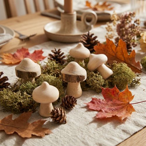 Mini cogumelos decorativos de madeira com casca, Ø2cm, 36 peças | Floristik24.pt