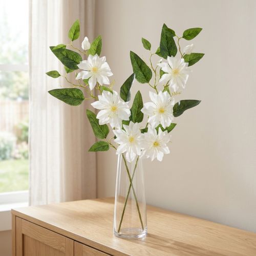 Ramo artificial de clematis com flores para decoração elegante e de baixa manutenção, 81 cm, 2 peças. | Floristik24.pt
