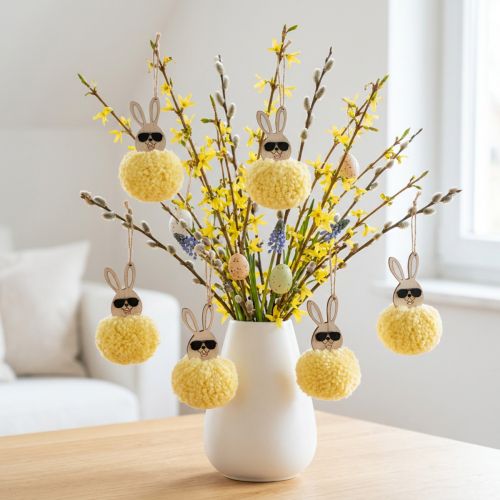 Decoração de Páscoa Coelho para Pendurar, Coelho Fofinho, Amarelo, Ø7cm, 6 Peças | Floristik24.pt
