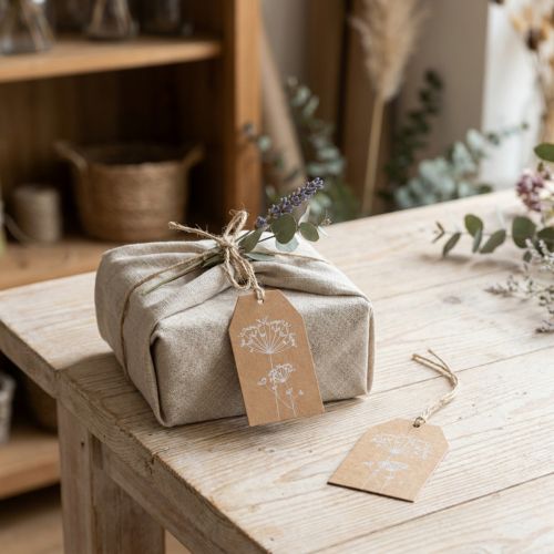 Etiquetas para presente papel flores marrons 8×5cm 24 un | Floristik24.pt