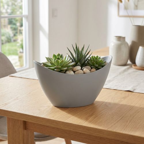 Tigela decorativa de plástico cinza 20cm x 9cm Alt.11,5cm 1 peça | Floristik24.pt