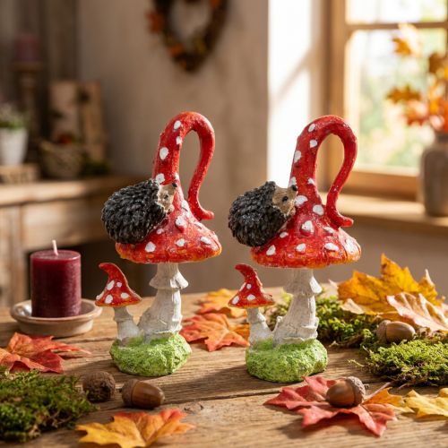 Fly agaric com decoração de ouriço cogumelo decoração de outono H14cm 2 unidades | Floristik24.pt