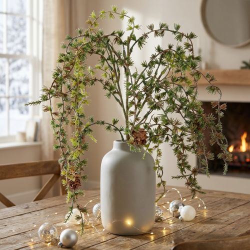 Ramo decorativo de lariço com pinhas, verde, decoração de inverno 93cm, nevado, ramo de Natal artificial | Floristik24.pt