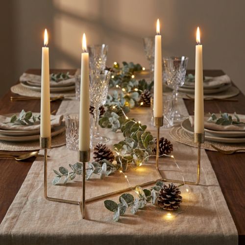 Castiçal para bandeja de velas champanhe metal 37 × 17 × 18cm | Floristik24.pt