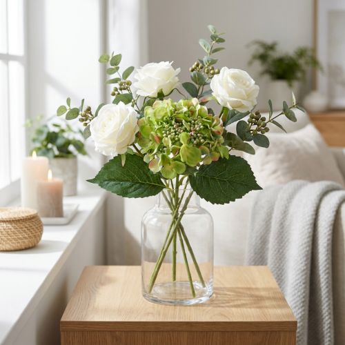 Hortênsia artificial, decoração com flores, flor de seda verde L44cm | Floristik24.pt