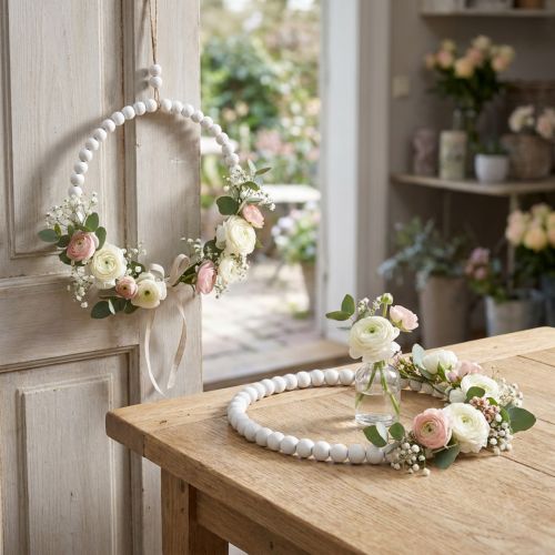 Conjunto de 4 anéis decorativos de madeira estilo Shabby Chic, brancos, Ø19cm, para casamentos, primavera e decoração de portas. | Floristik24.pt