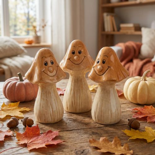 Cogumelos decorativos figuras de decoração de outono em cerâmica marrom Ø6cm Alt.10,5cm 3 peças | Floristik24.pt