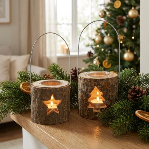 Suporte Tealight para pendurar Suporte Tealight madeira 7,5cm 2uds | Floristik24.pt