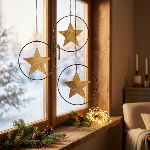 Decoração de Natal pingente estrela ouro preto 12,5 cm 3 unidades | Floristik24.pt