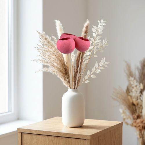 Itens Copos de sino decorativos de flores secas em haste rosa 42 cm 3 unidades