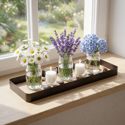 Bandeja decorativa metal madeira bandeja metálica base madeira 40x13x3cm | Floristik24.pt