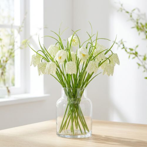 Flores xadrez Fritillaria artificial branca, verde 40cm 12 unid. | Floristik24.pt