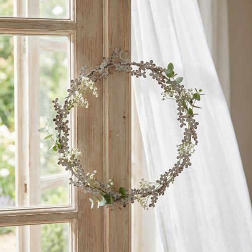 Guirlanda decorativa para janela ou porta, estilo shabby chic, em metal, branca, Ø16,5 cm | Floristik24.pt