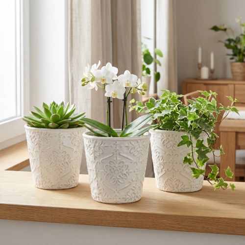 Vaso para plantas em cerâmica branco Ø11cm Alt.11cm 3 unidades | Floristik24.pt