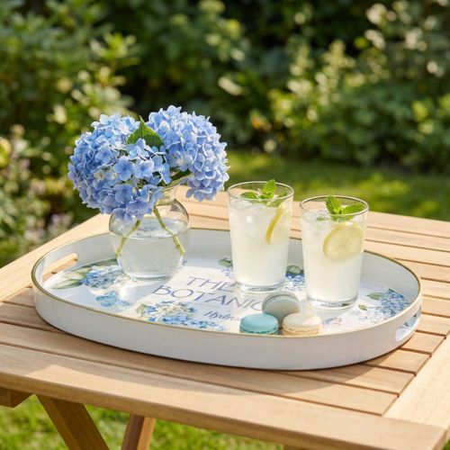 Bandeja decorativa hortênsias bandeja plástica branca 39×27,5cm | Floristik24.pt