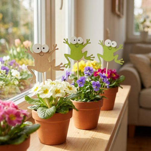 Itens Plugue de flor sapo engraçado plugue decorativo de madeira 7,5 cm 12 unidades