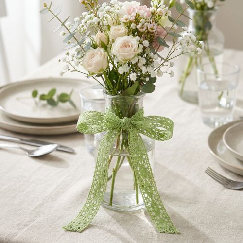 Fita de renda decorativa verde, 18 mm de largura, 20 m de comprimento. | Floristik24.pt
