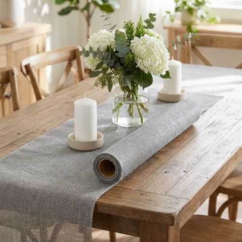 Itens Corredor de mesa cinza com juta, tecido decorativo 29×450cm - Corredor de mesa elegante para decoração de mesa festiva