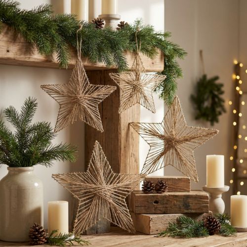 Poinsétia rústica natural de juta estrela 30 cm 4 unidades | Floristik24.pt