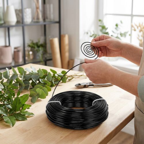 Arame de alumínio Ø2mm, rolo de 60m, 500g - Arame flexível preto para artesanato, ideal para floricultura, modelismo e confecção de joias. | Floristik24.pt
