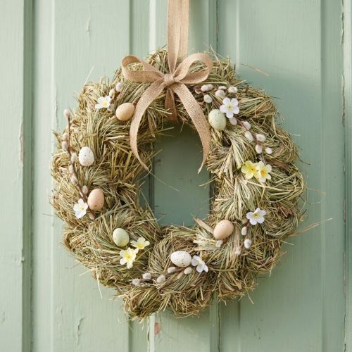 Coroa de palha, coroa de porta, Ø25cm, decoração de Páscoa natural | Floristik24.pt