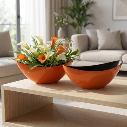 Vaso moderno em formato de barco na cor laranja – 39 cm – Uso versátil para decoração e plantio – 2 peças | Floristik24.pt