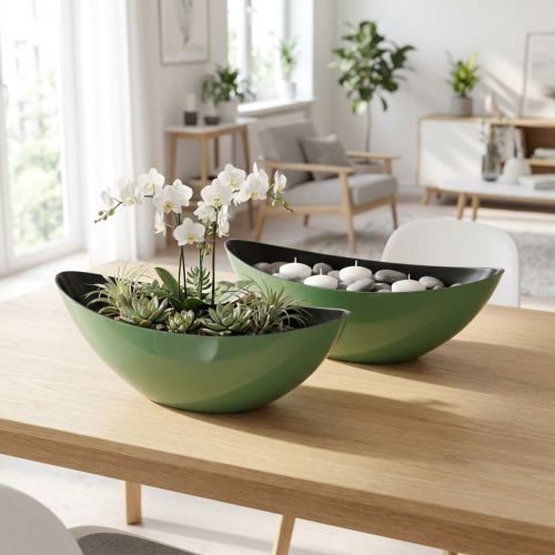 Itens Tigela moderna em meia-lua verde feita de plástico 39 cm - versátil para decoração - 2 peças -