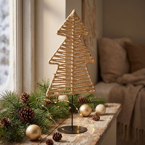 Árvore de natal decorativa metal ráfia preto natural 21x11,5x45cm | Floristik24.pt