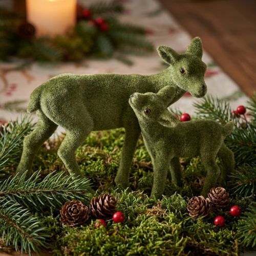 Figuras decorativas de veados Natal veado flocado verde com fulvo em conjunto Alt.9/5,5cm 4 peças | Floristik24.pt