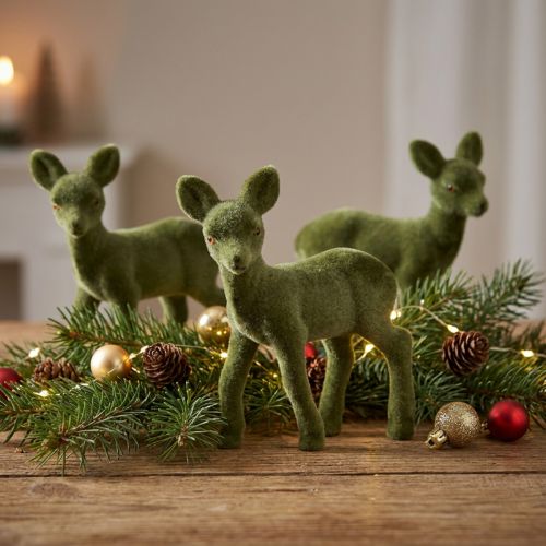 Figura decorativa veado fulvo reunido figuras de Natal verde 10,5 cm 6 unidades | Floristik24.pt