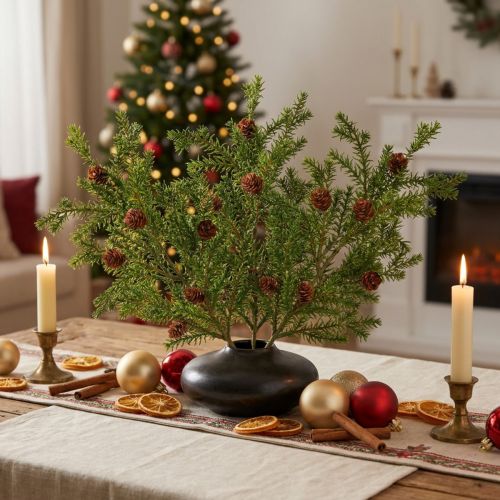 Galhos de pinheiro artificiais com pinhas, 48 cm – Decoração de Natal, conjunto de 3 galhos de pinheiro, verde | Floristik24.pt