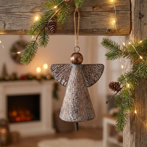 Sino decorativo de anjo da guarda em metal, bronze e branco, estilo vintage shabby chic, 21 x 13,5 x 24 cm | Floristik24.pt