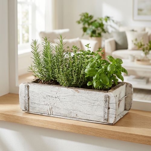 Forma de tijolo, caixa de tijolo, caixa de madeira com ferragens de metal acabamento envelhecido, branco caiado L32cm A9cm | Floristik24.pt