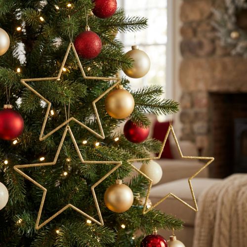 Decorações de Natal em formato de estrela dourada com glitter, 18 cm, 8 peças | Floristik24.pt