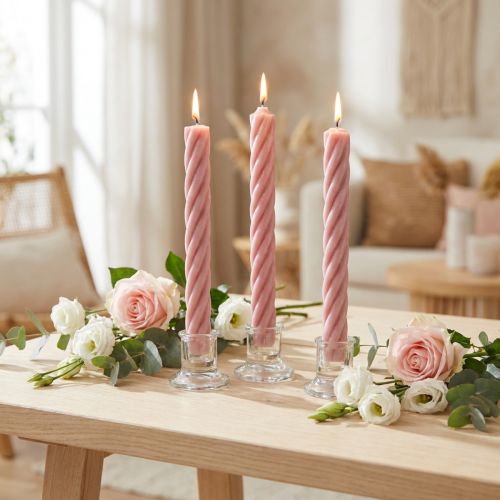 Itens Velas rústicas em bastão tingidas de rosa 250/28mm 4 un
