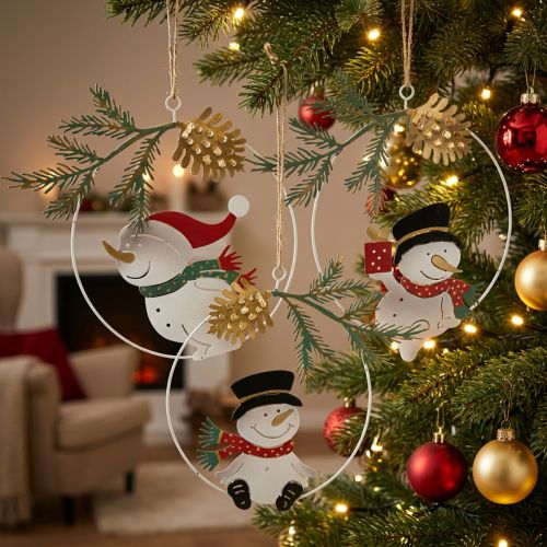 Pingente de natal boneco de neve decoração anel metal Ø14cm 3uds | Floristik24.pt
