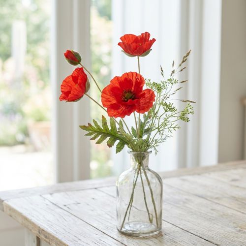 Flor decorativa de jardim de papoula com 3 flores vermelhas C70cm | Floristik24.pt