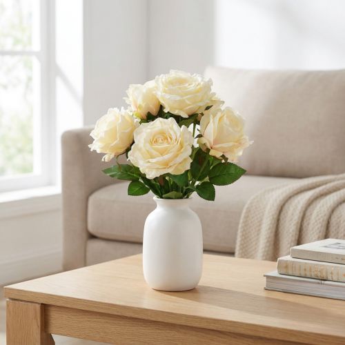 Itens Rosas artificiais buquê de flores artificiais rosas creme amarelo picareta 54cm