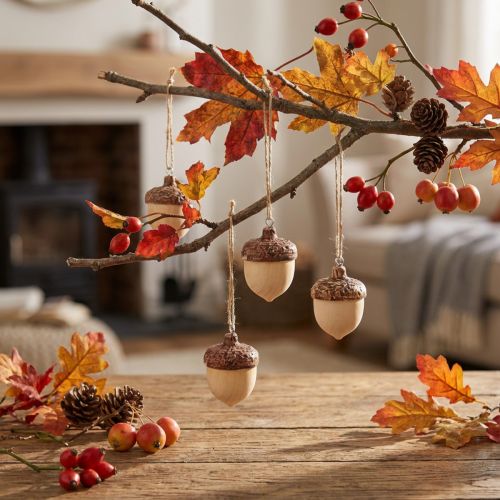 Decoração de bolota para pendurar, outono, natural/marrom, 5,3 x 3,5 cm, 12 peças | Floristik24.pt
