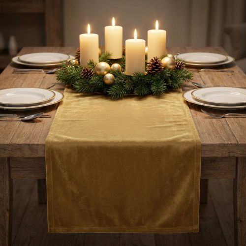 Itens Corredor de mesa de veludo com fita de mesa tecido decorativo marrom dourado 28 × 270cm para decoração de mesa