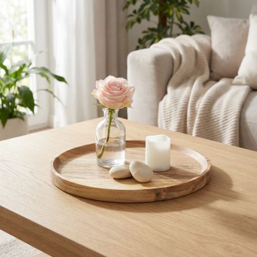 Bandeja/prato decorativo em madeira de acácia natural, Ø20cm | Floristik24.pt