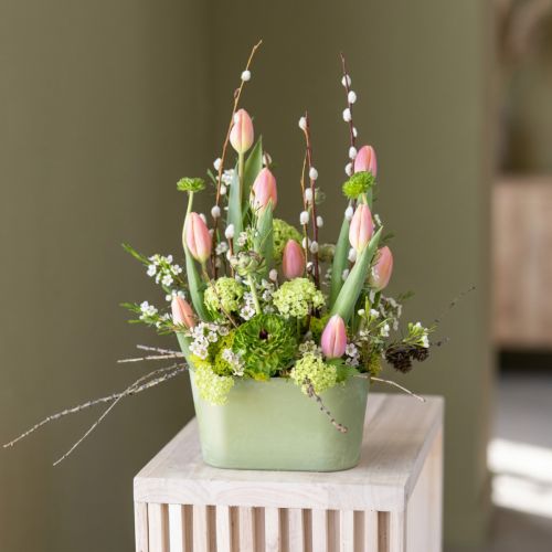 Vaso oval para plantas, verde, plástico, 20×10×11cm, 3 unidades | Floristik24.pt