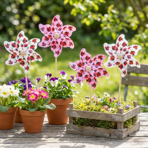 Itens Mini Moinho Joaninha Decoração Branco Lilás Ø8cm 12 Pcs